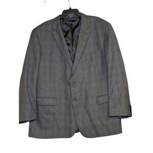 Tommy Hilfiger Mens Gray Plaid Check Blazer Jacket R54 Modern Fit Wool Blend Two